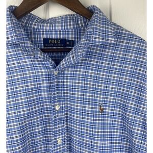 Polo Ralph Lauren Shirt Mens Extra Large Blue‎ White Plaid Button Down Classic